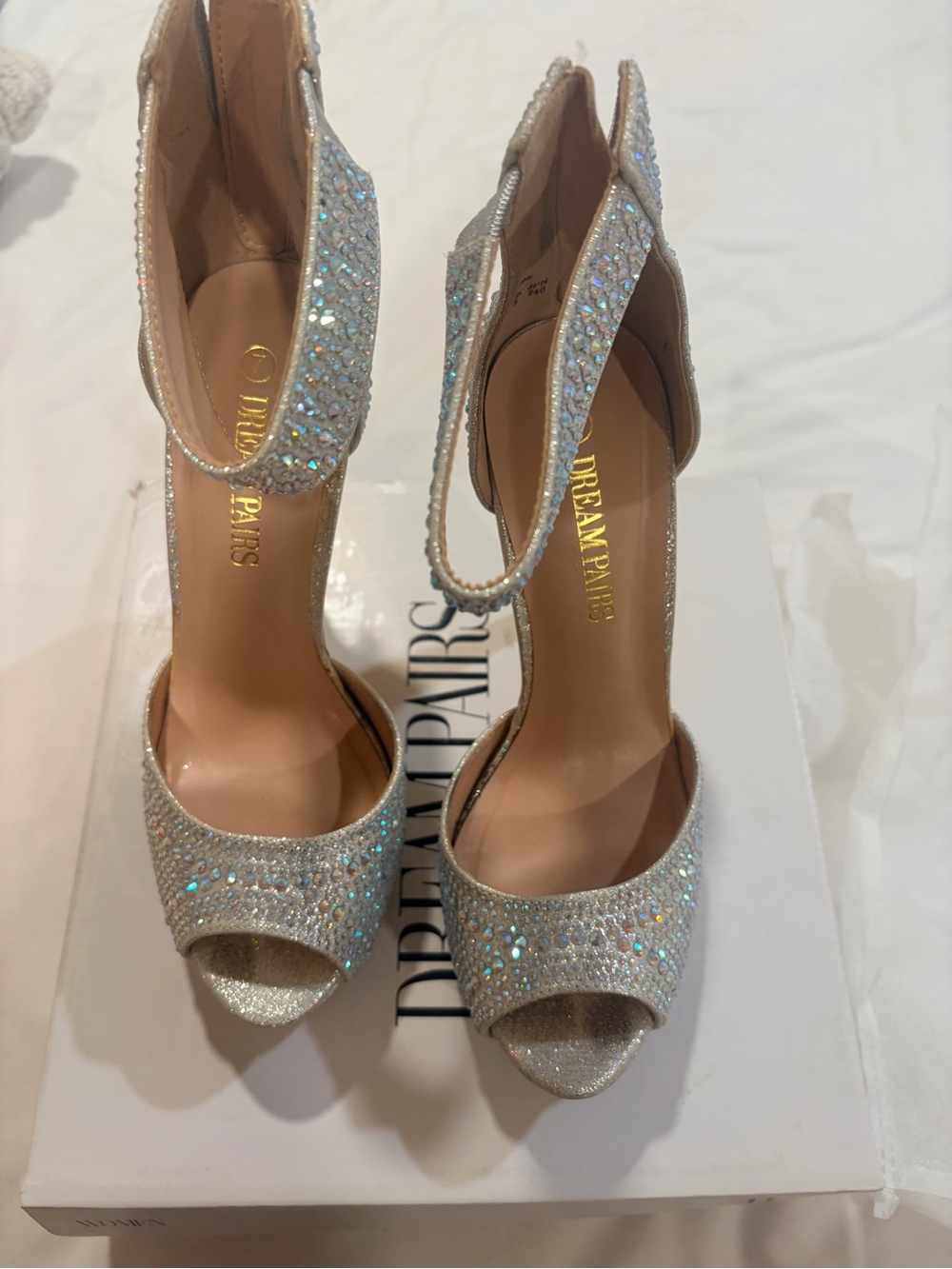 Dream Pairs Silver Glitter Crystal Ankle-Strap Peep-Toe Heels with Sparkle